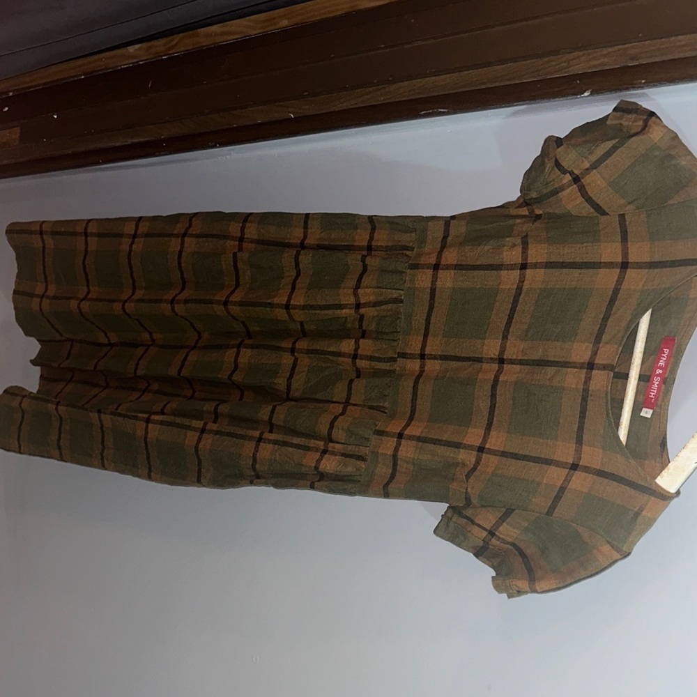 Plaid Midi Dress in Brown and Green